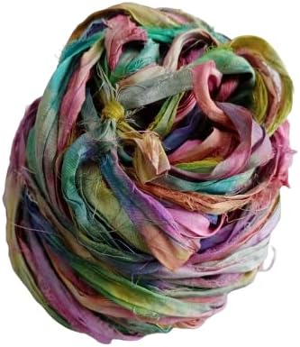 Recycled Sari Silk Ribbon, 30 Yards, 50 Grams - for Knitting, Weaving & Crochet (Multicolor Tie-Dye)......