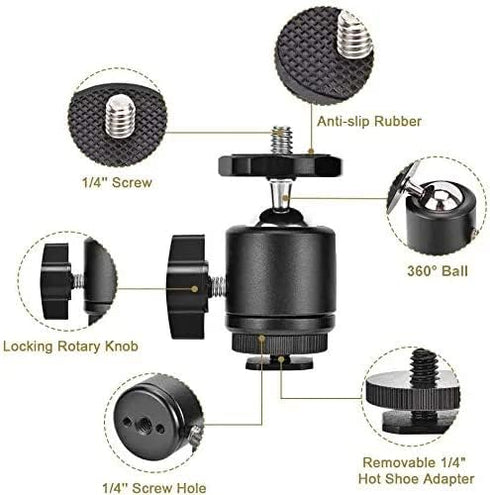 UTEBIT 2 Pack Mini Ball Head with 1/4" Hot Shoe Mount Adapter Max Load 5.5lb 360° Swivel Tripod Ball Head for DSLR Camera Camcorder, Light Bracket...