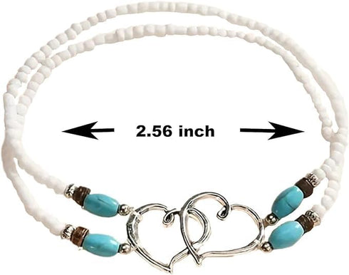 Elastic Beaded Ankle Bracelet for Women Double Layered Beaded Anklet Hollow Hearts Stretch Anklet Cute Boho Heart Foot Jewelry for Summer Beach We...