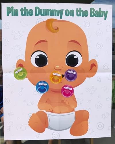 Funny Baby Shower Game - Pin The Pacifier - Includes 24 Stickers, Large Poster and Luxury Blindfold...