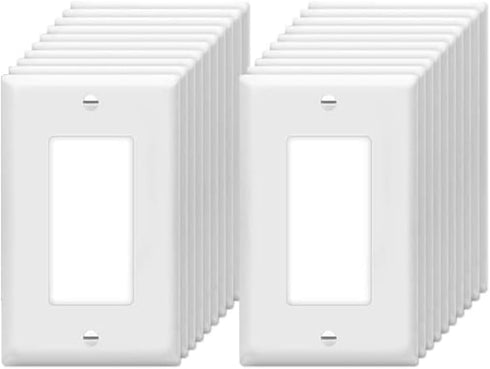 Decorator Wall Plates 1-Gang Switch Outlet Electrical Cover Pate Unbreakable Thermoplastic Faceplate for Light Receptacle Outlet Switch, White (20...