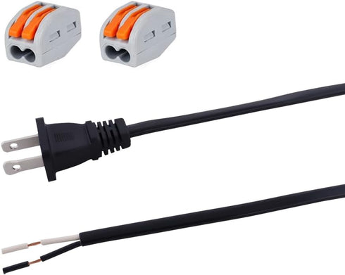 Replacement Power Cord Pigtail 18AWG 2 Prong 6FT Flat Shape 2 Wire Power Supply Cord Open End 110V Polarized Plug Black Cable 18 Gauge Open Wire 2...