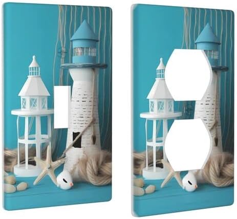 Sea Lighthouse Set of Light Switch Plate & Duplex Outlet Cover, Single Gang Toggle/ 1-Gang Duplex Socket Cover Combination Wall Plates Decor for H...