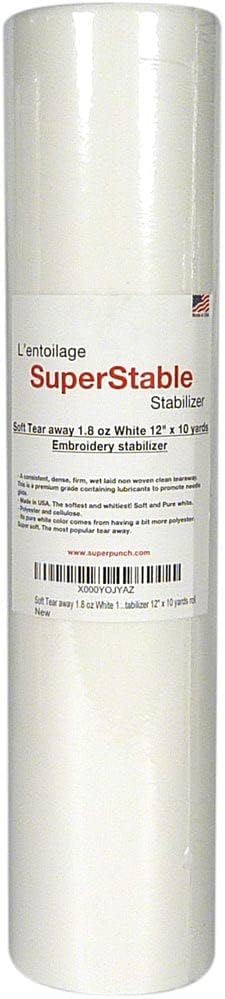 Superpunch Soft Tear Away 1.8 oz Stabilizer, Medium Weight Tearaway Stabilizer for Embroidery – 12 inch x 10 Yard Roll, Superstable Machine Stabil...