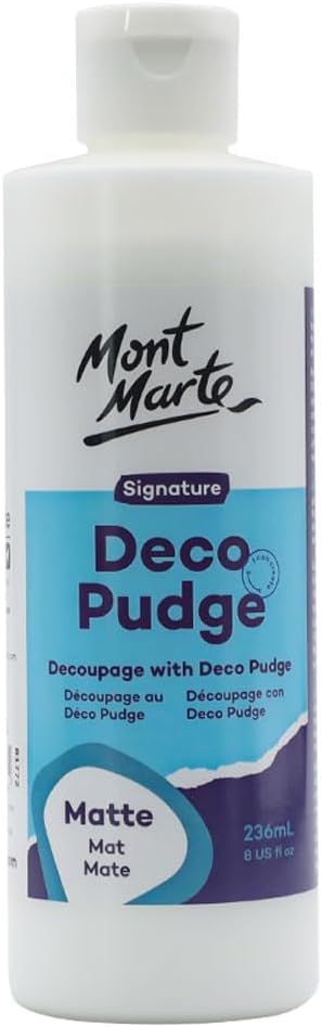Mont Marte Deco Pudge Craft Varnish Signature 236ml (8 US fl.oz) – Matte, Multi-Purpose Clear Craft Sealer, Varnish and Decoupage Glue, Ideal for ...