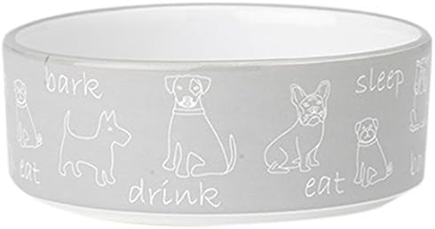 PetRageous 11017 Playful Pet Eat Drink Bark Stoneware Dog Bowl 5-Inch Diameter and 2-Inch Tall Bowl with 2-Cup Capacity and Dishwasher and Microwa...