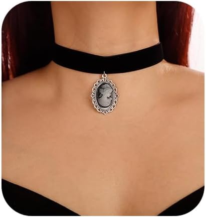 Denifery Gothic Vintage Victorian Choker Necklace Cameo Choker Necklace Black Velvet Choker Goth Vintage Jewelry for Women (Style 3)...