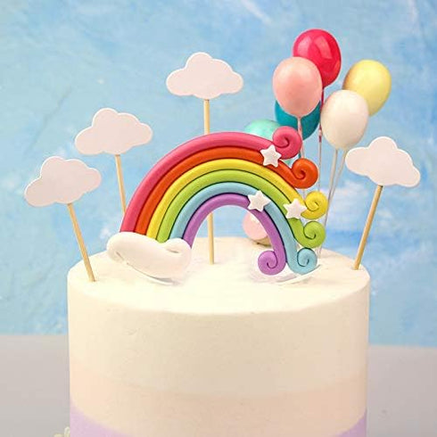 Rainbow Cake Toppers Set, 12 Pcs Colorful Rainbow Cake Topper Kits - Incluede 1 Rainbow, 5 Cloud and 6 Balloon...
