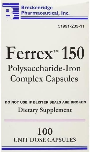 Breckenridge Ferrex 150 Polysaccharide Iron Complex Caps 100ct *Non Blister* by "Breckenridge Pharmaceutical, Inc."...