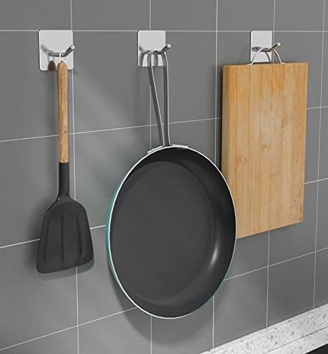 VIVII 6 Pack Adhesive Hooks, 3M Self Adhesive, Metal Wall Sticky Hooks Hanger for Keys Bags Clothes Hat Towel, Kitchen Bath Room Living Room No Dr...
