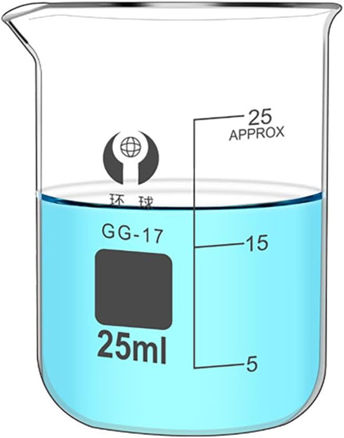 25ml Low Form Glass Beaker, 3.3 Borosilicate Glass Graduated Printed Scale Measuring Cups with Spout for Kitchen Lab Liquids,4 PACK...