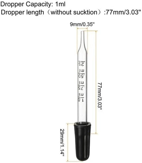 1ml Eye Dropper Glass Liquid Dropper 1ml Capacity Fit for Essential Oils Dropping Pipettes for Resin Lab Bottles and Jars...