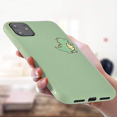 JOYLAND Silicone Matcha Green Couple Phone Case for iPhone 7/8/SE 2020 Lover Cute Cartoon Dinosaur Phone Case Cover Bumper Mustard Green Protectiv...