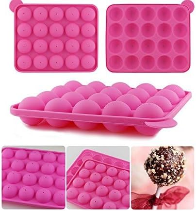 20 Holes Silicone Non-stick Cake Pop Kit Silicone Lollipop Mold Cake Mold Baking Chocolate Ice Lattice Bakeware Mould +20 Sticks...