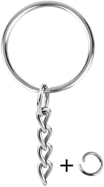 50PCS Split Key Ring with Chain 1 inch and Jump Rings, Silver Color Metal Split Key Chain Ring Parts with Open Jump Ring and Connector....