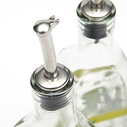 CEDAR HOME Olive Oil Bottle Set Glass Dispenser Vinegar Cruet 17oz. with Stainless Steel Leak Proof Pourer Spout for Cooking or Salad Dressing, Gr...