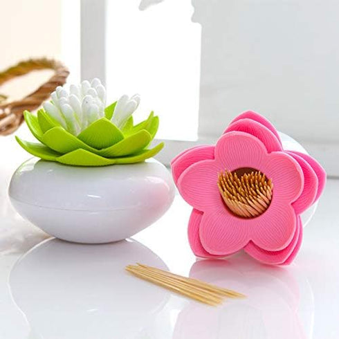 Niviy Q-Tips Holder Cotton Swab Organizer Lotus Shape Swab Cosmetic Storage Bathroom Decor, Green1...