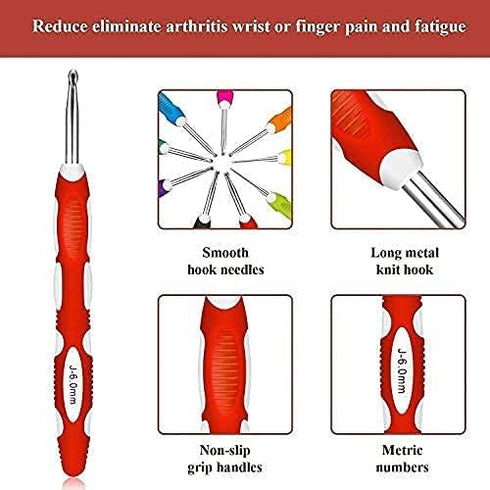 9 Pieces Crochet Hooks Ergonomic Crochet Hooks Set Needles for Arthritic Hands with a Case...