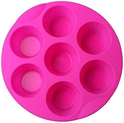 7 Cavity Silicone Air Fryer Muffin Pans Nonstick Brownie Cake Mold Round Pudding Cupcake Recipe Tray Bakeware, Rose...