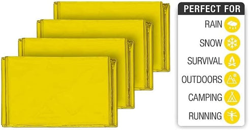 GALAXYLENSE 4 Packs Mylar Thermal Blanket for Survival Emergency First Aid Kits Army Outdoors Hiking Camping Bug Out Trauma Desert All Weather Con...