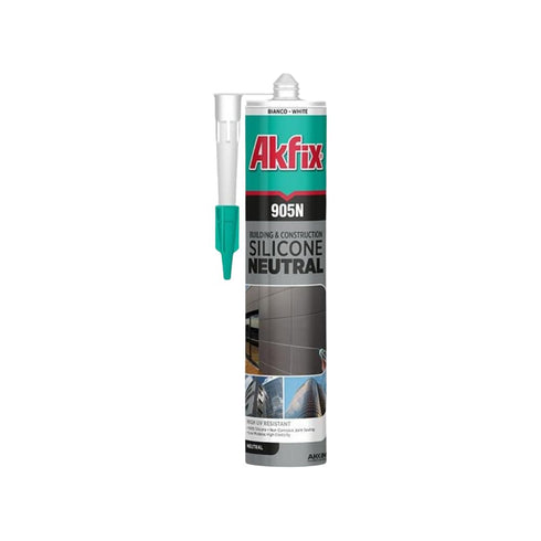 Akfix 905N Clear 100% Silicone Caulk for Construction and Building (1x10.5 fl.oz.) - Solvent-Free, Low Odor, UV & Water Resistant, Fast Curing, Pa...