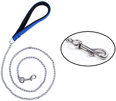 Pet Dog Steel Chain Leash Training Leads with Padded Loop Handle - Heavy Duty Walking Basic Leash for Small Medium Breeds Dogs (Small, Blue)...