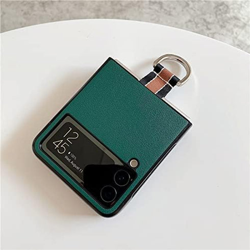 Lunivop Phone Case, Samsung Galaxy Z Flip3 5G Compatible, Luxury Ultra Slim Cover Hard Plastic PU Leather Shockproof Case with Ring, Green...
