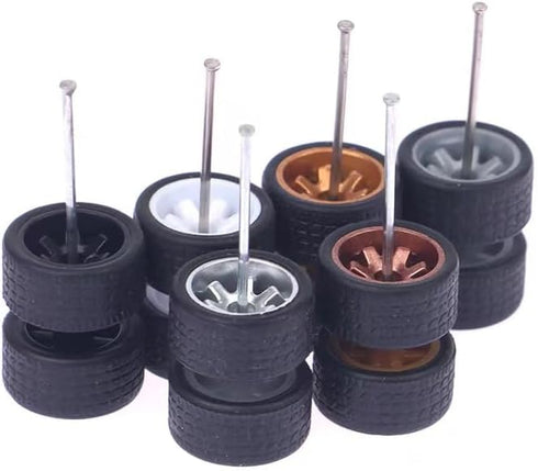 Sliver Wheels Rims Tires Set Alloy 1:64 Wheels,Scale Alloy Wheels Rubber Tires,Model Alloy and Accessories Tires Wheel Rubber...