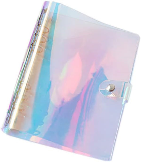 PVC A5 Binder Cover Loose Leaf Notebook Cover Round Ring Binder Pockets Refillable 6 Ring Binder Notebook Folder Cover with Snap Button Holographi...