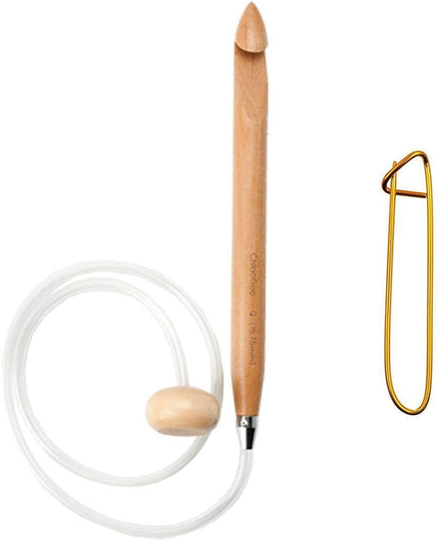 ChiaoGoo Knitting Needles Flexible Crochet Hook 32 inch (81cm) Bamboo Dark Patina Size US H (5mm) 5132-H with Stitch Holder...