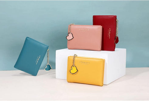 Sunwel Fashion Small Wallet with Heart Pendant Bifold Wallet Zipper Pocket Cash Card Holder Coin Purse for Women Girls (PINK)...