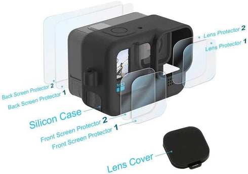 Accessories Kit for Gopro Hero12 11 10 9 Sleeve Case Skin for Go pro Hero11 10 Black Screen Protector Foils Film (2 Packs) fits GP Hero9 Hero10 Re...