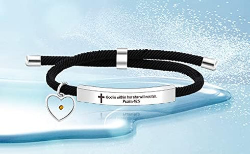 Uloveido Christian Religious Bible Quote Bracelet for Women Encouragement Gift, Black Rope Stainless Steel Tag Bible Engraved Bracelet...