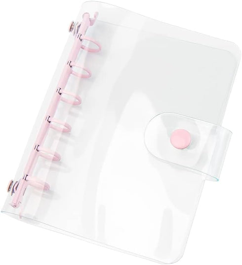 A7 Binder Cover Clear Pink A7 Binder Wallets 6 Ring Planner Binders Pockets Size Budget Binder Cover with Snap Button Closure for Loose-Leaf Folde...