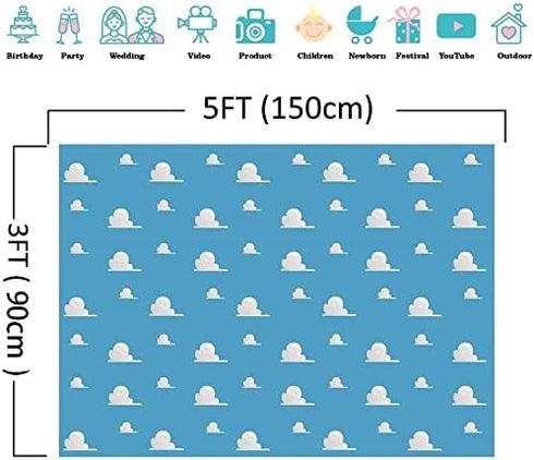 Blue Sky White Cloud Step and Repeat Photography Backdrop Newborn Baby Shower Cartoon Boy Story Party Decorations Photo Background Studio Props Vi...