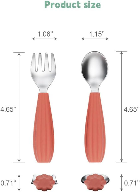 6 Pieces Toddler Utensils, 3 Toddler Forks and 3 Spoons, Silverware Set with Food Grade Silicone Handle, Children Safe Flatware, Self-Feeding Stai...