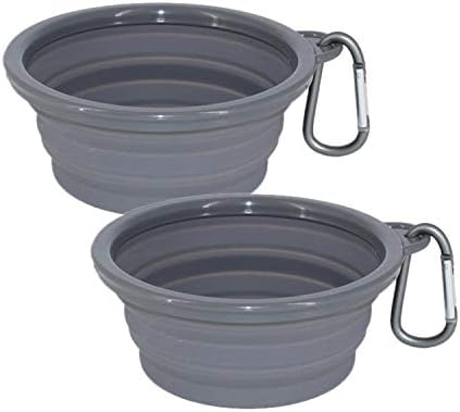 Collapsible Portable Silicone Big Dog Bowls,2 Pack,34 oz/Each Bowl,Silicone Basic Bowl with Plastic Rim and D-Ring,Foldable Travel pet Feeder,Port...