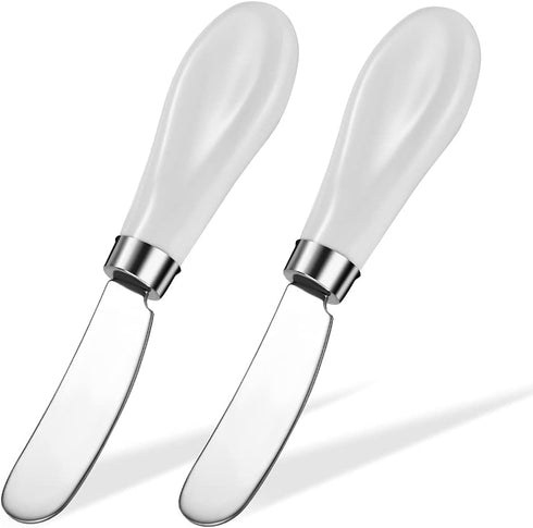 2 Pack Stainless Steel Butter Spreader Knife, Butter Knife with White Porcelain Handle, Cheese Butter Spreader Knives for Kitchen...