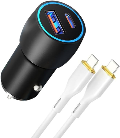 USB C Car Fast Charger Light up USB Cigarette Lighter Dual Fast Charging Adapter Car Charger Black...