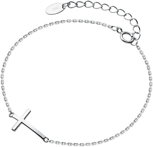 Cross Anklets for Women Teen Girls Men 925 Sterling Silver White Gold Plated Sideways Cross Adjustable Chain Classic Dainty Charm Foot Anklet Brac...