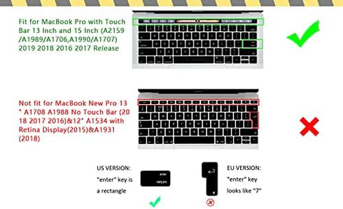 HRH Silicone Keyboard Cover for MacBook Pro with Touch Bar 13 Inch and 15 Inch (A2159/A1989/A1706,A1990/A1707) 2019 2018 2016 2017 Release, Sea Wa...