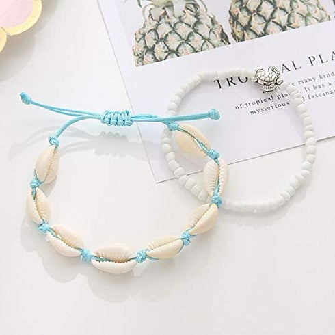 Boho Turtle Layered Shell Anklet Set Silver Ankle Bracelets Beaded Foot Chain Beach Foot Jewelry Accessories for Women summer gifts...