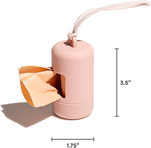 Wild One Dog Poop Bag Holder and Dispenser with Leash Attachment, Leak Proof, Easy Twist Top for Refills, Includes 1 Box Poop Bags, Blush...
