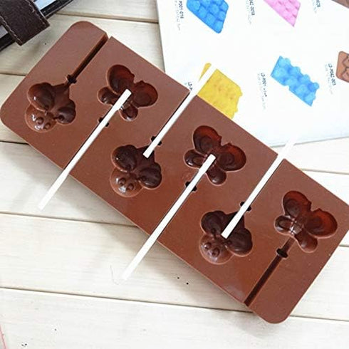 Cute 6 Even Bees and Butterflies Lollipop Funny DIY 3D Attached Silicone Mold Making Ice Blocks Candy Fondant Chocolate Soap Cakes Mousse Jelly Ca...