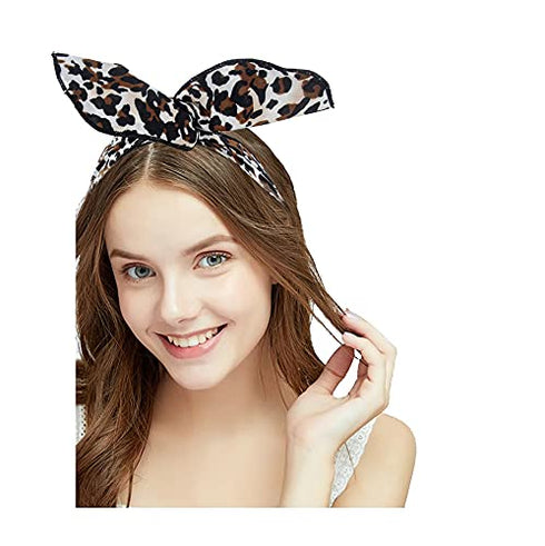 Women Cheetah Print Wire Headband Rabbit Ears Hairband Wired Hair Tie Scarf Head Wrap/Assorted 9 Colors...