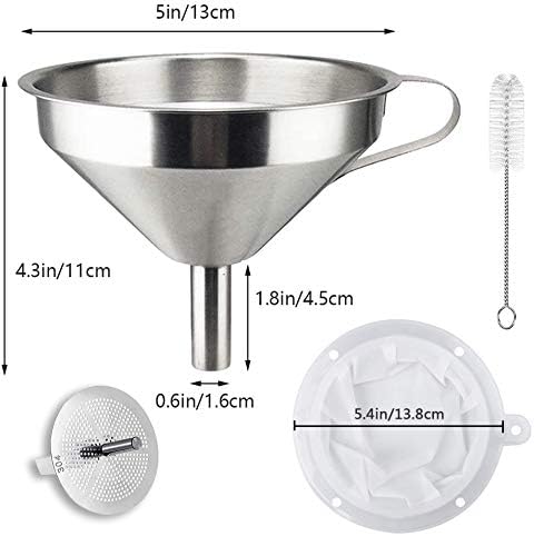 Kitchen Funnel for Filling Bottles, 304 Stainless Steel Food Funnels with Strainer and 200 Mesh Filter, Metal Funnel Set for Transferring Canning ...