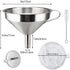 Kitchen Funnel for Filling Bottles, 304 Stainless Steel Food Funnels with Strainer and 200 Mesh Filter, Metal Funnel Set for Transferring Canning ...