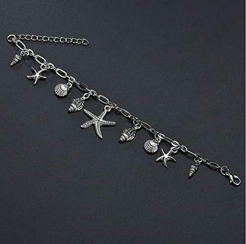 Boho Starfish Anklet Chain Silver Shell Ankle Bracelet Beach Adjustable Foot Accessory Jewelry for Women...