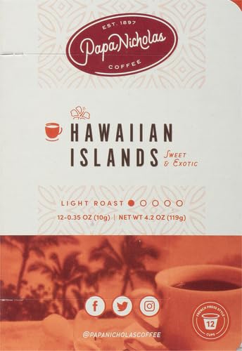 Papanicholas Coffee Single Serve Coffee Cups, Fits Keurig K Cup Brewers, Coffee Pods Hawaiian Islands Blend,12 Ounce...