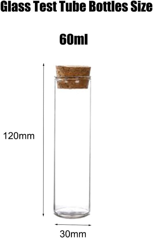 10PCS 60ml/2oz Empty Clear Borosilicate Glass Test Tubes Flat Test Tubes with Cork Stoppers Vials Jars Container Holder Message Bottle for Scienti...